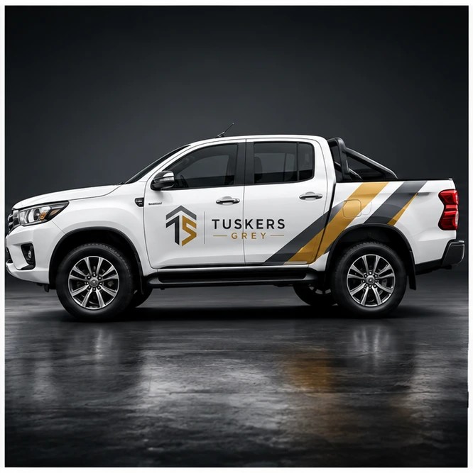 Tuskers Grey branded Toyota Hilux fleet vehicle